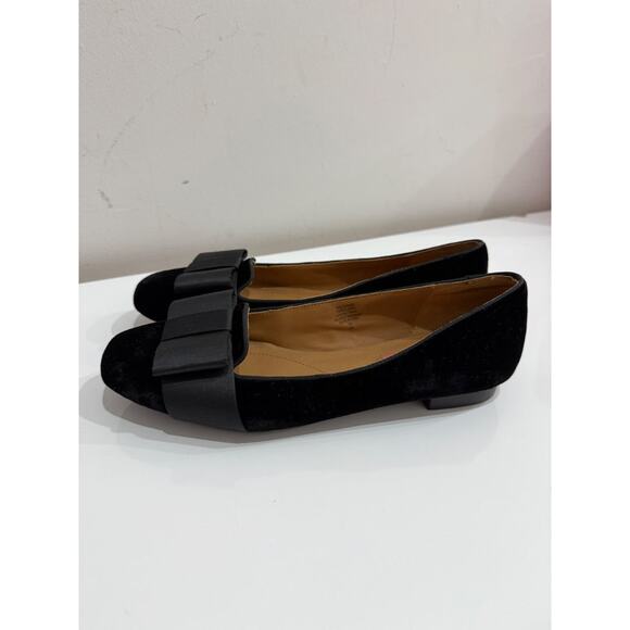 NWOT Isaac Mizrahi Suede Square Toe Bow Slip On Ballet Flats Black Women's US 8 - Picture 1 of 6